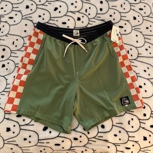 Quiksilver Original Arch Volly Shorts Olive and Orange Checkered Size XL
